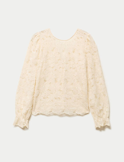 Blouse droite col v en dentelle ecru femme