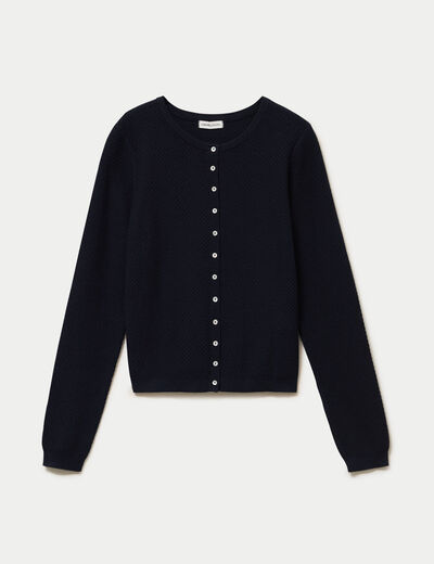 Gilet ajour&eacute; manches longues bleu marine femme