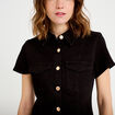 Robe courte trap&egrave;ze en jean col chemise noir femme
