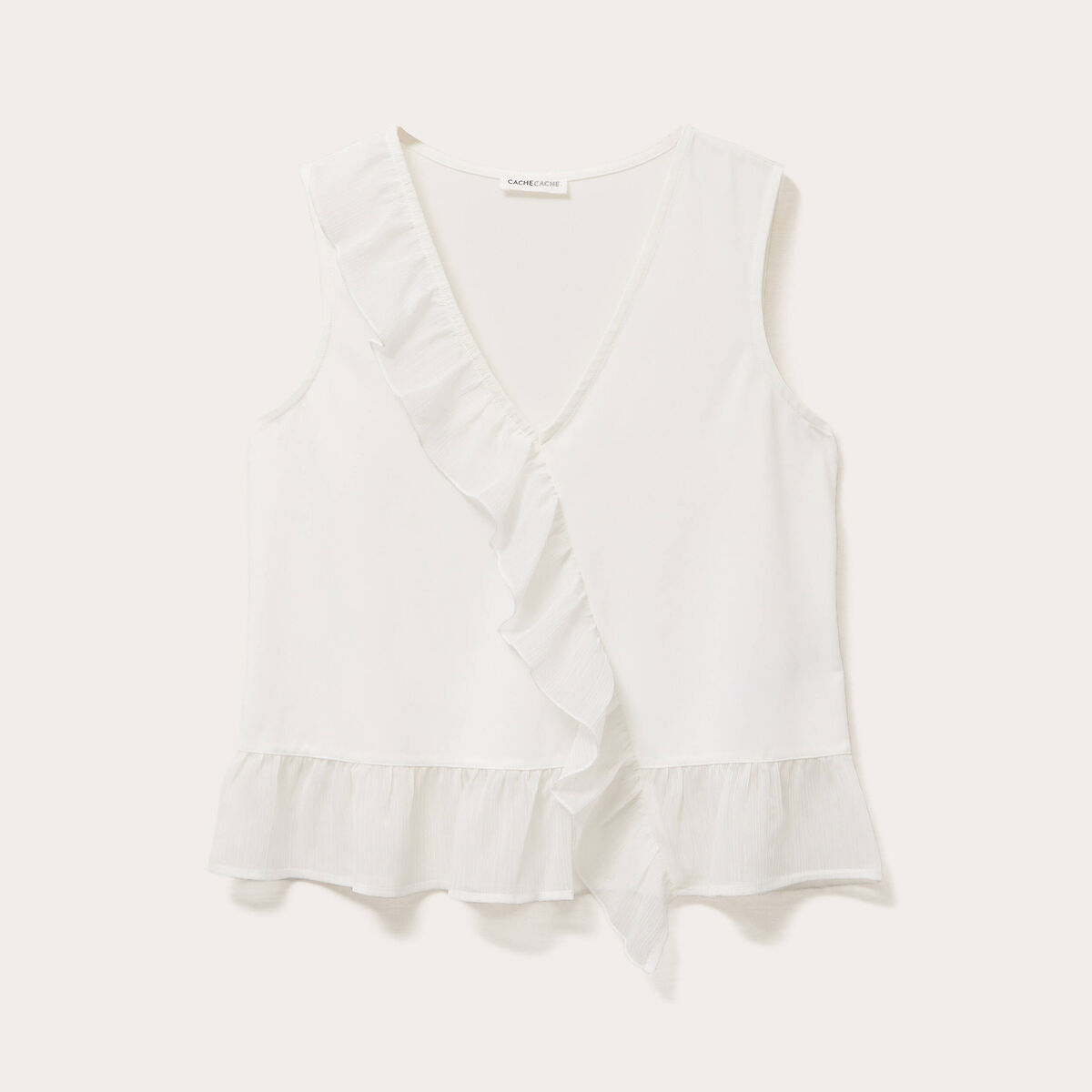 Blouse sans manches volants ecru femme