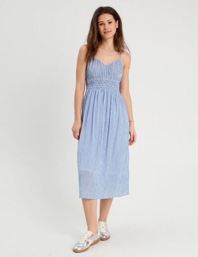 Robe midi évasée bretelles bleu clair femme
