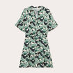 Robe chemise évasée fluide vert femme