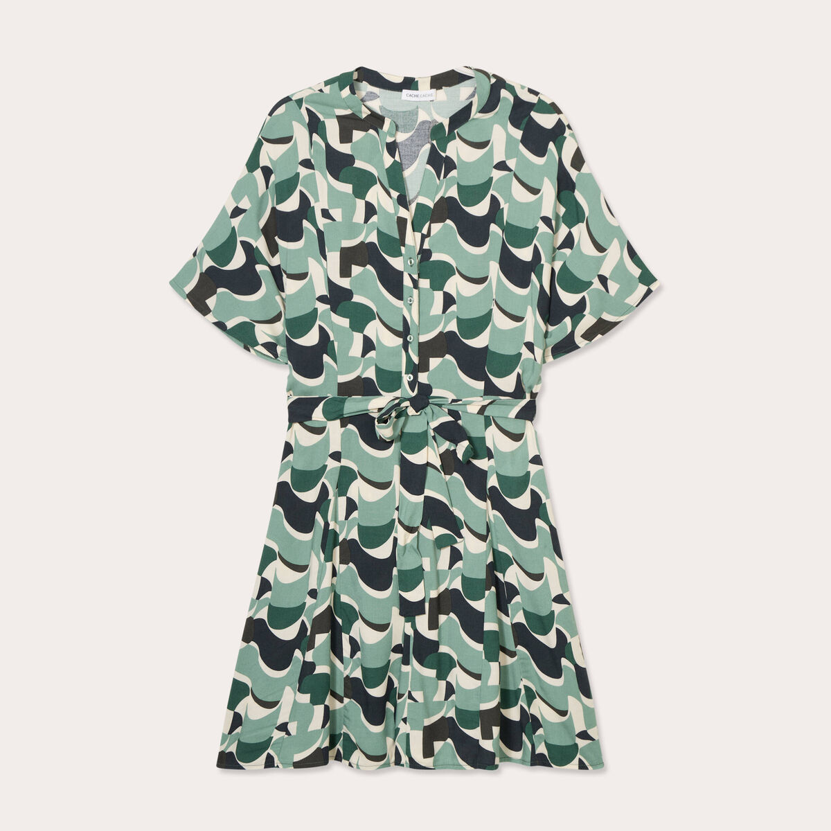 Robe chemise évasée fluide vert femme