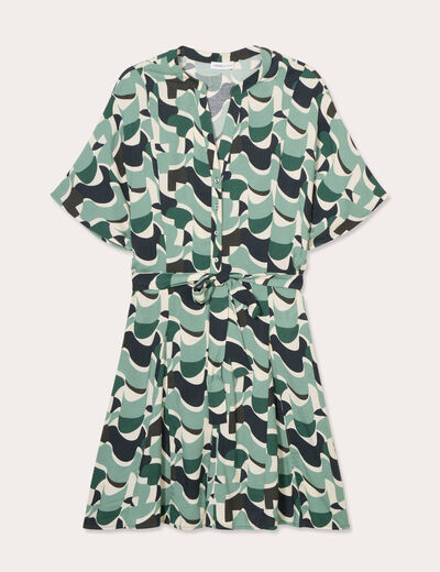 Robe chemise évasée fluide vert femme