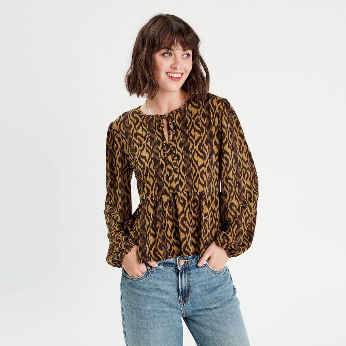 Blouse manches longues marron femme