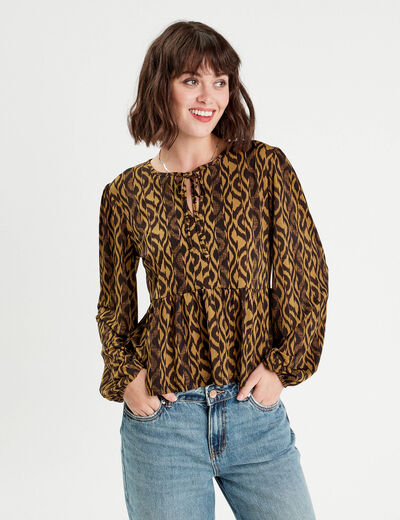 Blouse manches longues marron femme