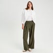 Pantalon large &agrave; pinces vert kaki femme