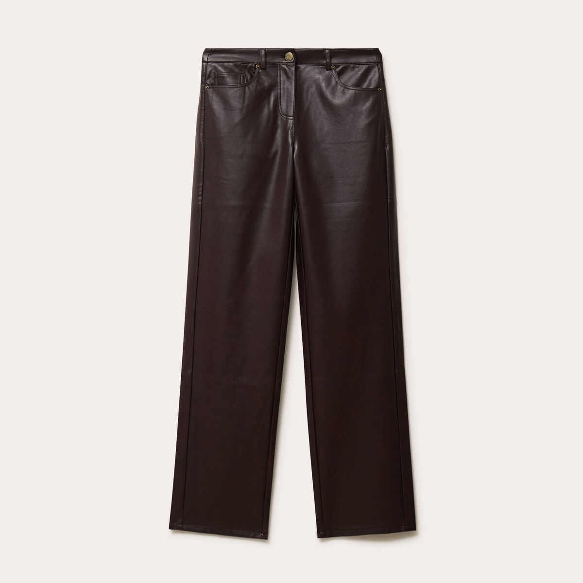 Pantalon large similicuir marron fonc&eacute; femme