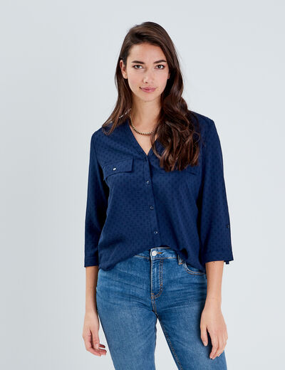 Chemise manches 3/4 bleu marine femme