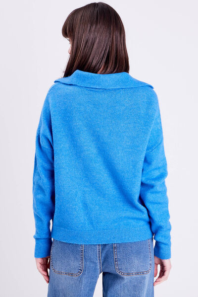 Pull avec col polo bleu femme