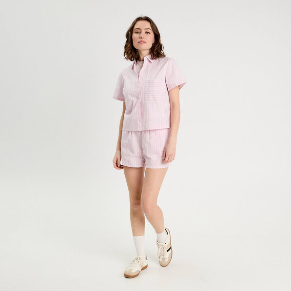 Chemise manches courtes rose clair femme