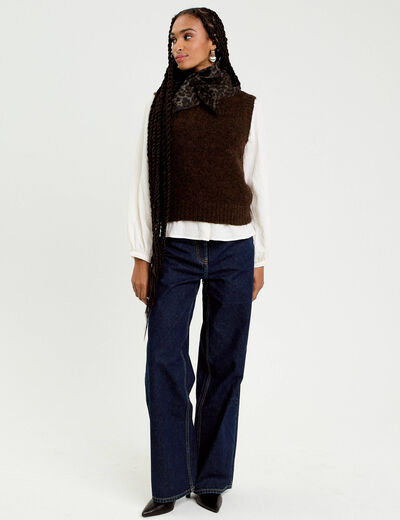 Pull sans manches marron fonc&eacute; femme