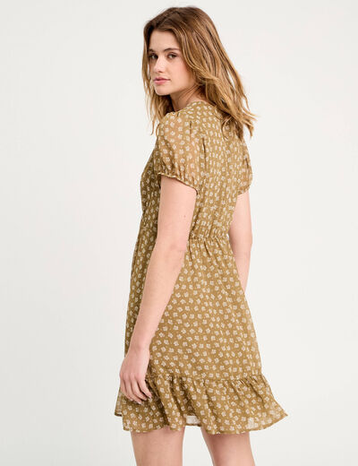 Robe évasée manches courtes vert olive femme