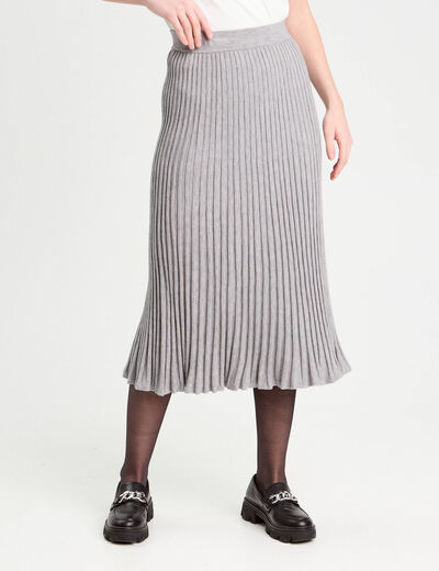 Jupe tricot midi droite gris clair femme