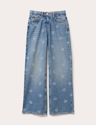 Pantalon wide leg en jean coton denim double stone femme
