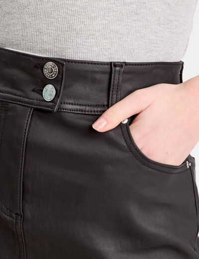 Jupe droite enduite denim noir enduit femme