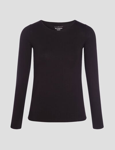 T-shirt uni à manches longues noir femme