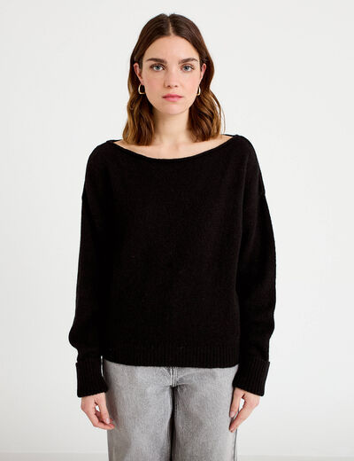 Pull col bateau noir femme