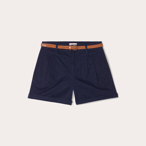 Short chino ceinturé bleu marine femme