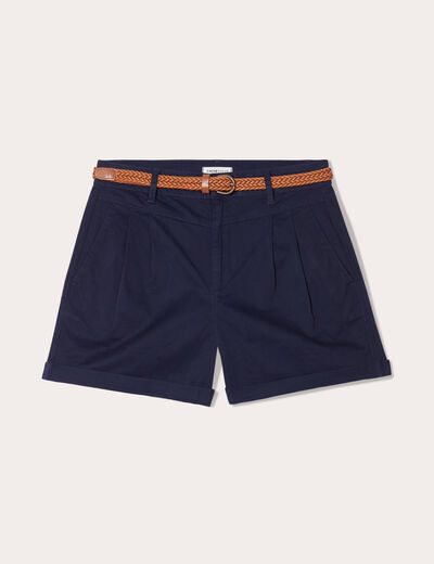 Short chino ceinturé bleu marine femme