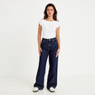 Jean wide leg taille haute Petite denim blue black femme
