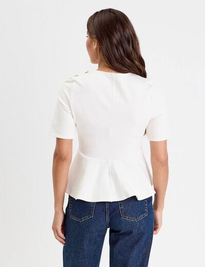 Top cintré col rond manches longues ecru femme