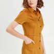 Robe droite boutonnée suédine camel femme