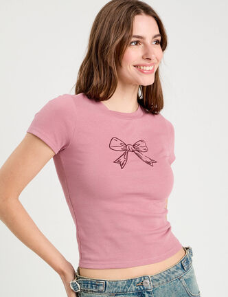 T-shirt manches courtes ajusté vieux rose femme