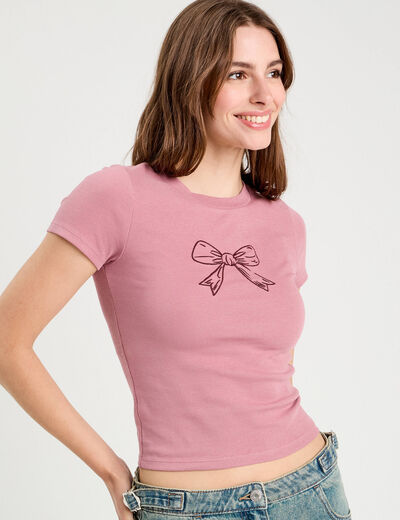 T-shirt manches courtes ajusté vieux rose femme