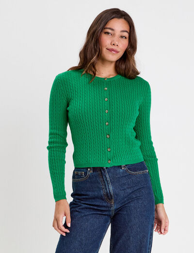 Gilet ajust&eacute; en coton manches longues vert pastel femme