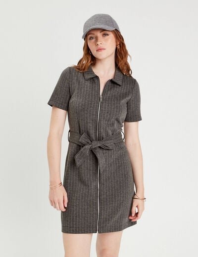 Robe droite zippée gris foncé femme