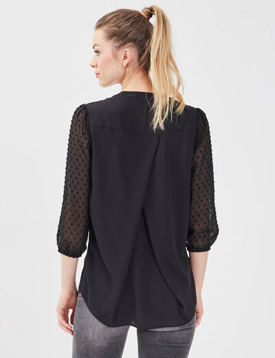 Blouse manches 3/4 noir femme