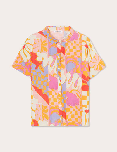Chemise manches courtes orange femme