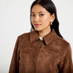 Veste droite cropped col tailleur marron femme