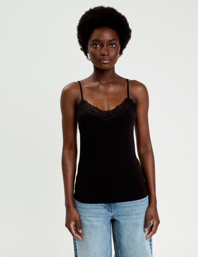 D&eacute;bardeur ajust&eacute; d&eacute;collet&eacute; dentelle noir femme