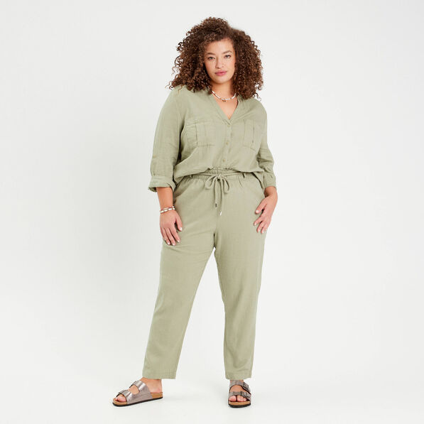 chemise manches 34 contenant du lin vert kaki femme Chemise manches 3/4 contenant du lin vert kaki femme