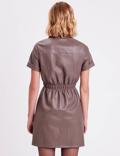 Robe droite boutonnée taupe femme