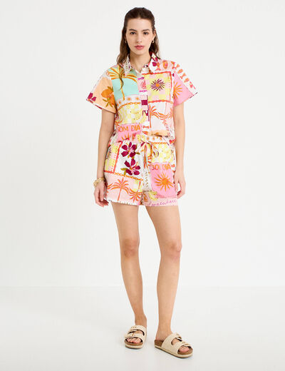 Chemise col classique manches courtes blanc femme