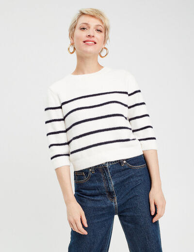 Pull manches 3/4 bleu marine femme