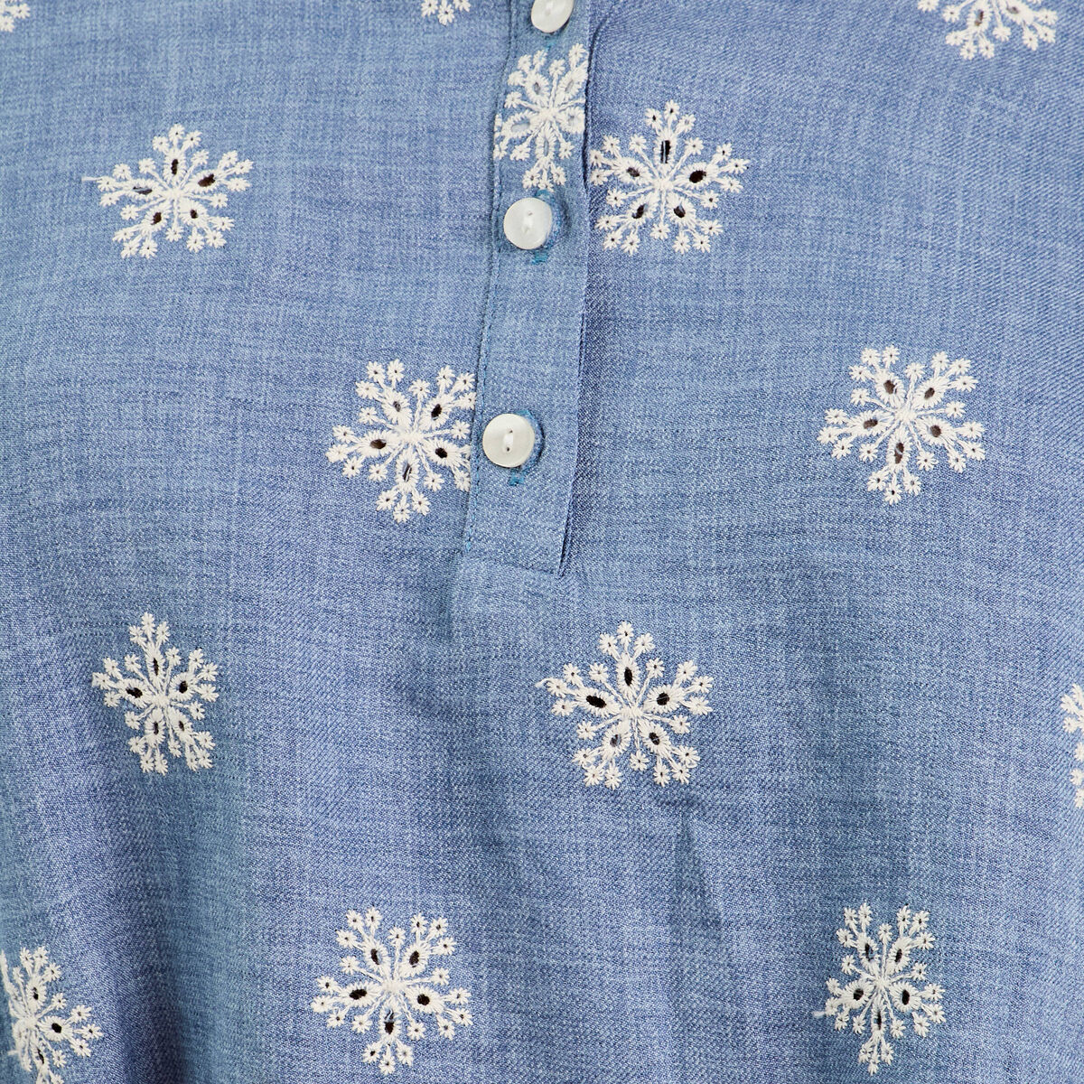 Blouse manches 3/4 brod&eacute;e bleu femme