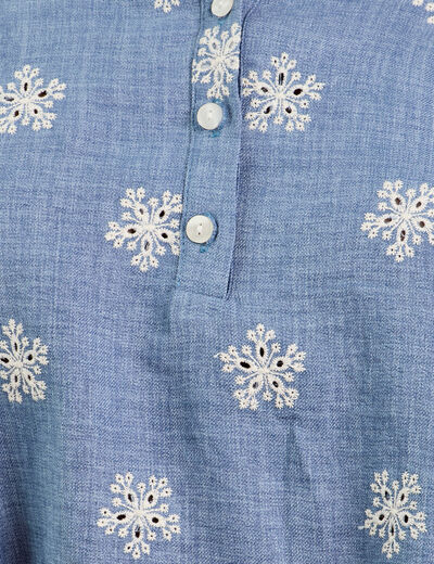Blouse manches 3/4 brodée bleu femme