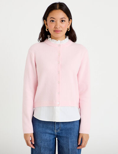 Gilet 2-en-1 col chemise manches longues rose clair femme