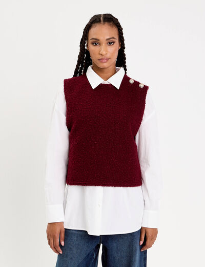 Pull sans manches fausse fourrure violet foncé femme