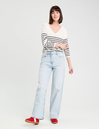Pull avec boutons ecru femme