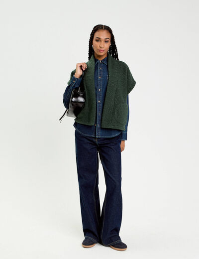Gilet oversize cropped manches courtes vert fonc&eacute; femme