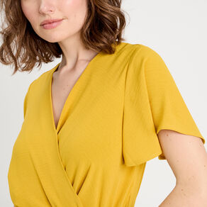 blouse smockee manches courtes jaune citron femme Blouse smockée manches courtes jaune citron femme