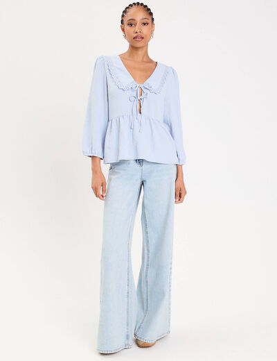 Blouse col claudine denim snow gris femme