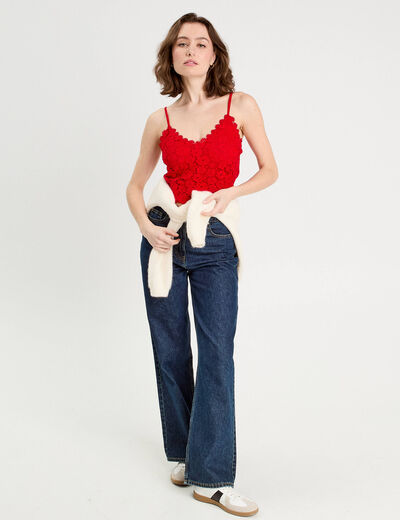 Débardeur cropped dentelle rouge femme
