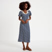 Robe longue &eacute;vas&eacute;e col v dentelle bleu marine femme