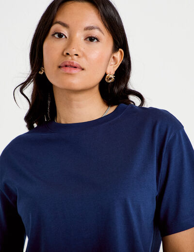 T-shirt col rond manches courtes bleu fonc&eacute; femme